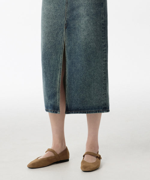 MUSINSA STANDARD WOMAN MUSINSA STANDARD WOMAN Denim Long Skirt Front Slit