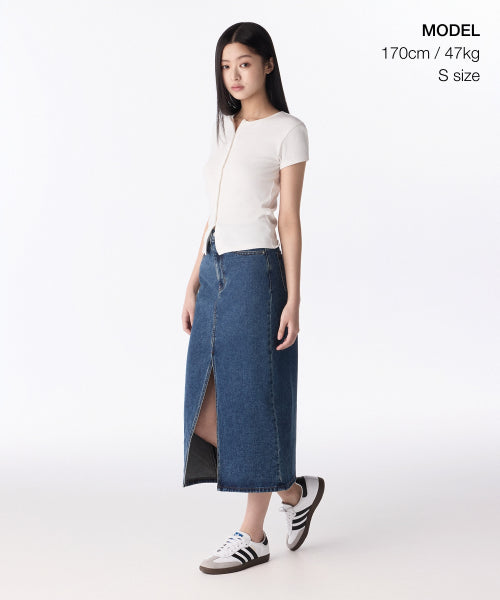 MUSINSA STANDARD WOMAN MUSINSA STANDARD WOMAN Denim Long Skirt Front Slit