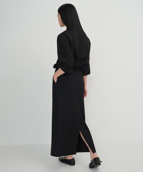 MUSINSA STANDARD WOMAN MUSINSA STANDARD WOMAN Women's Pinstripe Straight Maxi Skirt [Black]