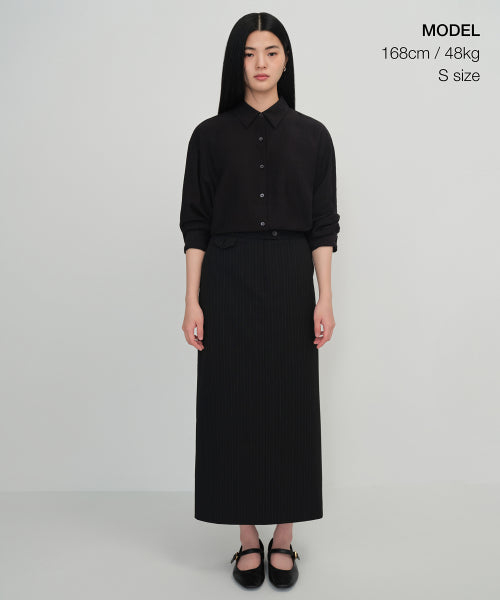 MUSINSA STANDARD WOMAN MUSINSA STANDARD WOMAN Women's Pinstripe Straight Maxi Skirt [Black]