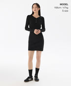 MUSINSA STANDARD WOMAN MUSINSA STANDARD WOMAN Women's Ribbed Y Neck Long Sleeve Mini Dress (Black)
