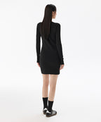 MUSINSA STANDARD WOMAN MUSINSA STANDARD WOMAN Women's Ribbed Y Neck Long Sleeve Mini Dress (Black)