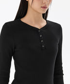 MUSINSA STANDARD WOMAN MUSINSA STANDARD WOMAN Women's Ribbed Y Neck Long Sleeve Mini Dress (Black)