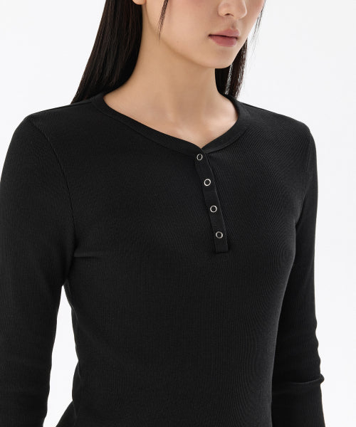 MUSINSA STANDARD WOMAN MUSINSA STANDARD WOMAN Women's Ribbed Y Neck Long Sleeve Mini Dress (Black)