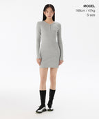 MUSINSA STANDARD WOMAN MUSINSA STANDARD WOMAN Women's Ribbed Y Neck Long Sleeve Mini Dress [Medium Gray]