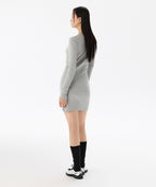 MUSINSA STANDARD WOMAN MUSINSA STANDARD WOMAN Women's Ribbed Y Neck Long Sleeve Mini Dress [Medium Gray]