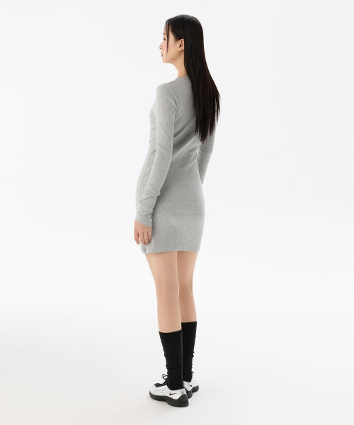 MUSINSA STANDARD WOMAN MUSINSA STANDARD WOMAN Women's Ribbed Y Neck Long Sleeve Mini Dress [Medium Gray]