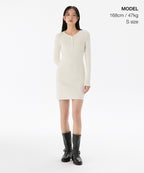 MUSINSA STANDARD WOMAN MUSINSA STANDARD WOMAN Women's Ribbed Y Neck Long Sleeve Mini Dress (Cream)
