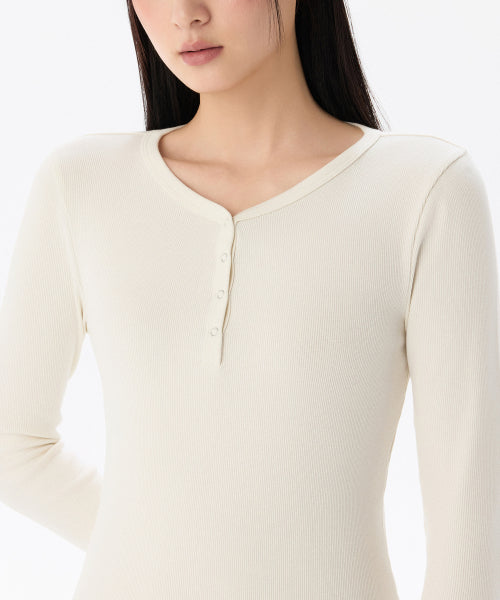 MUSINSA STANDARD WOMAN MUSINSA STANDARD WOMAN Women's Ribbed Y Neck Long Sleeve Mini Dress (Cream)