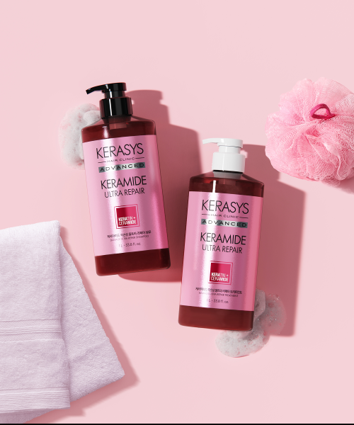 KERASYS Keramide Extreme Damage Ultra Shampoo + Treatment 1L + Additional 180ML Shampoo included.
