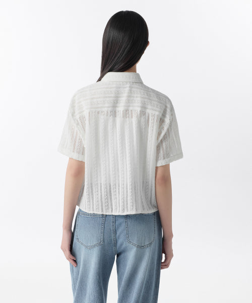 MUSINSA STANDARD WOMAN MUSINSA STANDARD WOMAN Relaxed Crochet Short Sleeve Shirt [Ivory]