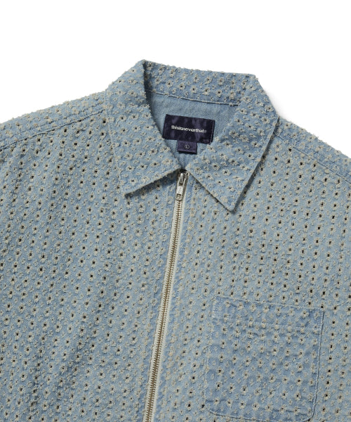 THISISNEVERTHAT THISISNEVERTHAT Damaged Denim Zip Shirt Washed Blue