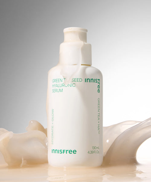 innisfree [Free gift] (Large capacity) Green Tea Seed Hyaluronic Acid Serum 2 x 130mL + 15mL x 6 + Volcanic Foam 30g x 2