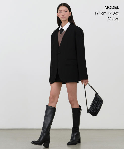 MUSINSA STANDARD WOMAN MUSINSA STANDARD WOMAN Women's Oversized Collarless Blazer [Black]