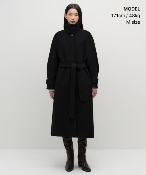 MUSINSA STANDARD WOMAN MUSINSA STANDARD WOMAN Women's Coat Volume Sleeve Balmacan Robe [Black]