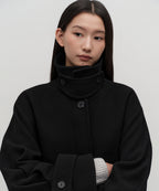 MUSINSA STANDARD WOMAN MUSINSA STANDARD WOMAN Women's Coat Volume Sleeve Balmacan Robe [Black]