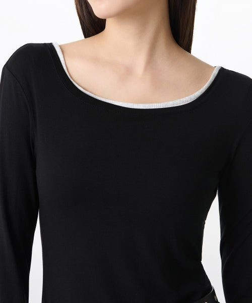 MUSINSA STANDARD WOMAN MUSINSA STANDARD WOMAN T-Shirt Slim Flare Long Sleeve [Black]