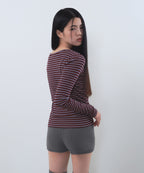 MUSINSA STANDARD WOMAN MUSINSA STANDARD WOMAN T-Shirt Slim Long Sleeve [Burgundy]