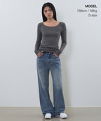MUSINSA STANDARD WOMAN MUSINSA STANDARD WOMAN T-Shirt Slim Long Sleeve [Charcoal Gray]