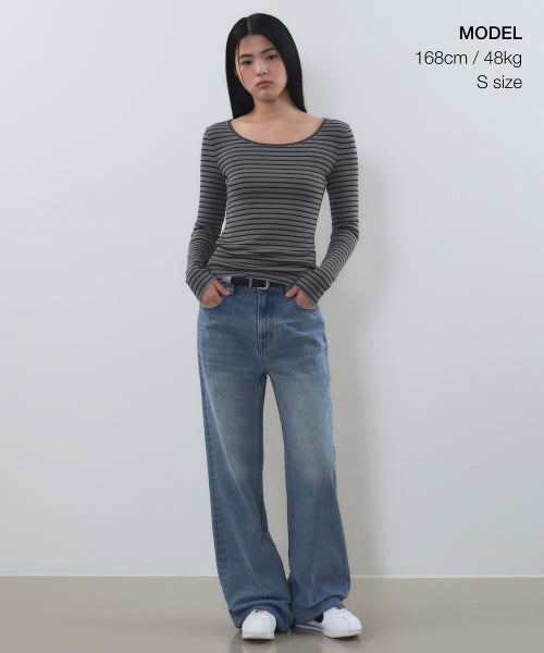 MUSINSA STANDARD WOMAN MUSINSA STANDARD WOMAN T-Shirt Slim Long Sleeve [Charcoal Gray]