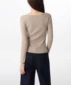 MUSINSA STANDARD WOMAN MUSINSA STANDARD WOMAN T-Shirt Women's Ribbed Slim Wide Henley Neck Long Sleeve [Greyish Beige]