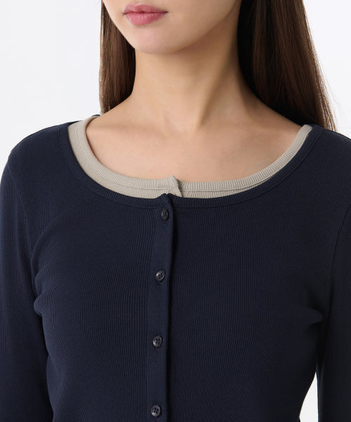 MUSINSA STANDARD WOMAN MUSINSA STANDARD WOMAN Cardigan Slim Scoop Neck [Navy]