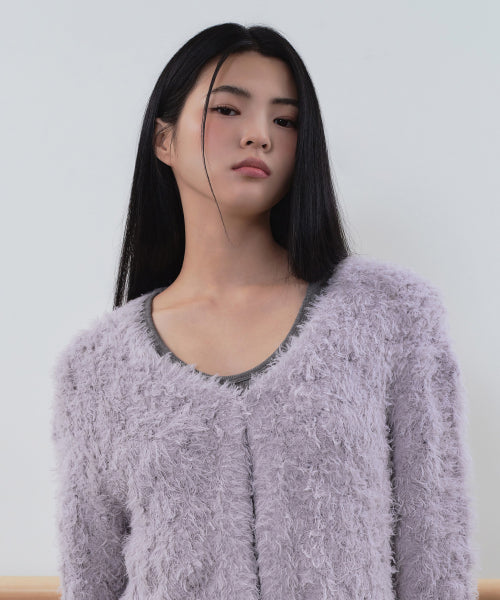 MUSINSA STANDARD WOMAN MUSINSA STANDARD WOMAN Women's Rhombus Fuzzy Cardigan [Light Purple]