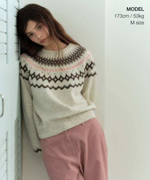 MUSINSA STANDARD WOMAN MUSINSA STANDARD WOMAN Women's York Fair Isle Crew Neck Knit [Cream] - Size S