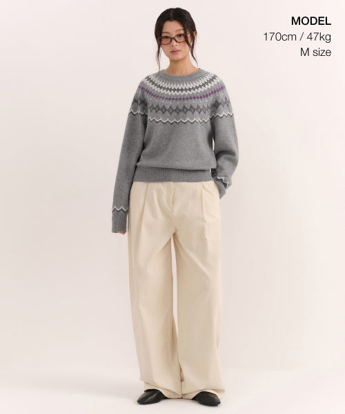 MUSINSA STANDARD WOMAN MUSINSA STANDARD WOMAN Women's York Fair Isle Crew Neck Knit [Gray]