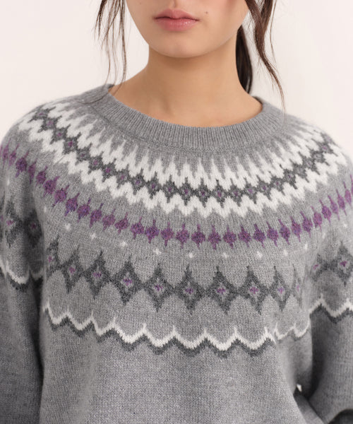 MUSINSA STANDARD WOMAN MUSINSA STANDARD WOMAN Women's York Fair Isle Crew Neck Knit [Gray]