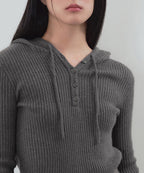 MUSINSA STANDARD WOMAN MUSINSA STANDARD WOMAN Women's Soft Boucle Slim Hooded Knit Medium Gray