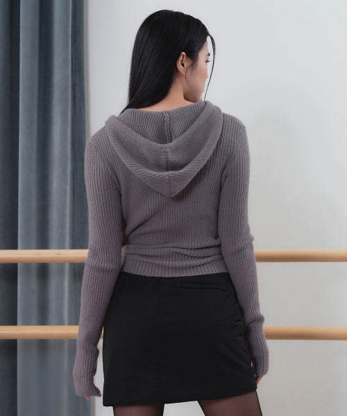 MUSINSA STANDARD WOMAN MUSINSA STANDARD WOMAN Women's Soft Boucle Slim Hooded Knit [Purple Gray]