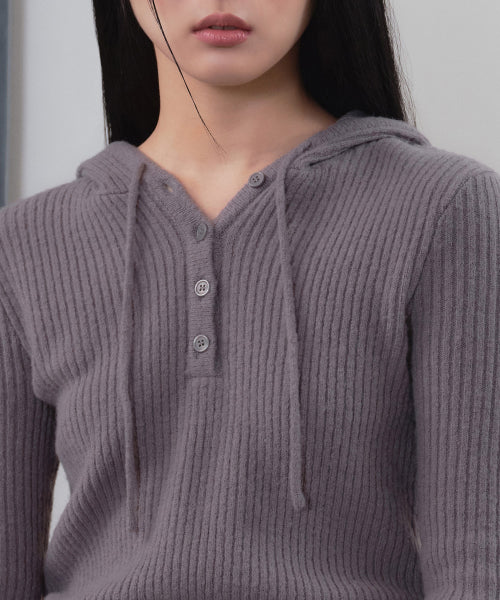 MUSINSA STANDARD WOMAN MUSINSA STANDARD WOMAN Women's Soft Boucle Slim Hooded Knit [Purple Gray]