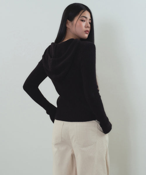 MUSINSA STANDARD WOMAN MUSINSA STANDARD WOMAN Women's Soft Boucle Slim Hooded Knit [Black] - Size