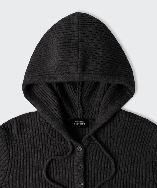 MUSINSA STANDARD WOMAN MUSINSA STANDARD WOMAN Women's Soft Boucle Slim Hooded Knit [Black] - Size