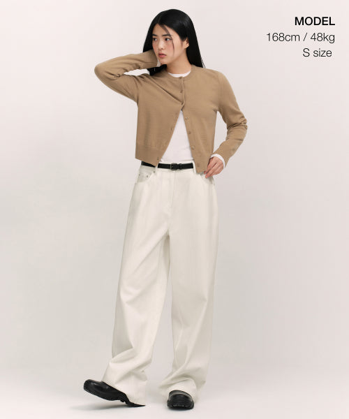 MUSINSA STANDARD WOMAN MUSINSA STANDARD WOMAN Women's Essential Round Neck Cardigan (Beige)