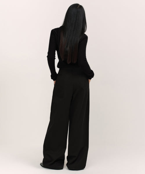 MUSINSA STANDARD WOMAN MUSINSA STANDARD WOMAN Women's Deep Tuck Extra Wide Chino Pants [Black]