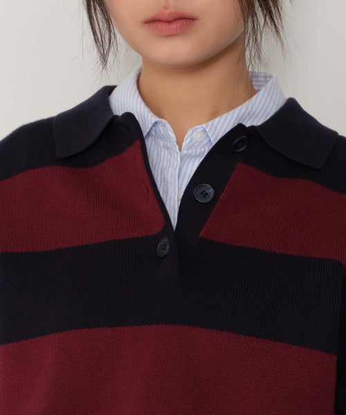 MUSINSA STANDARD WOMAN MUSINSA STANDARD WOMAN Women's Bold Stripe Collared Knit [Size]