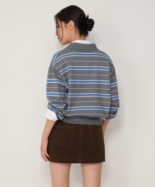 MUSINSA STANDARD WOMAN MUSINSA STANDARD WOMAN Women's Multi-Stripe Collared Knit [Gray] Size