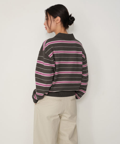 MUSINSA STANDARD WOMAN MUSINSA STANDARD WOMAN Women's Multi-Stripe Collared Knit [Pink] Size