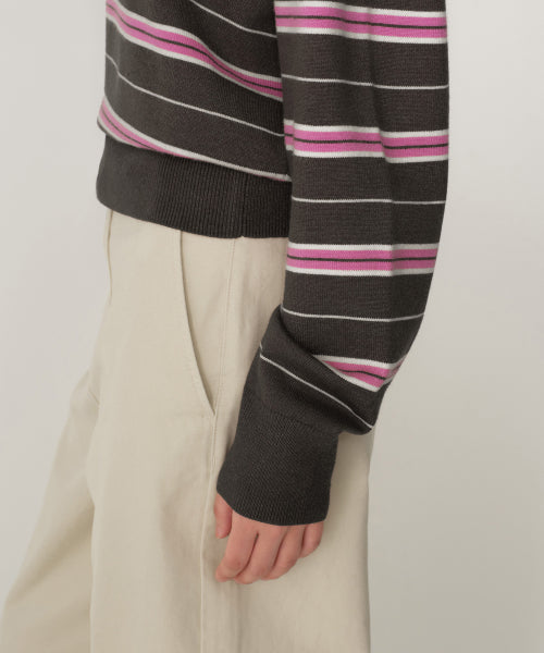 MUSINSA STANDARD WOMAN MUSINSA STANDARD WOMAN Women's Multi-Stripe Collared Knit [Pink] Size