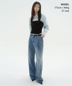 MUSINSA STANDARD WOMAN MUSINSA STANDARD WOMAN Women's Deep Tuck Extra Wide Denim Pants [Light Indigo]