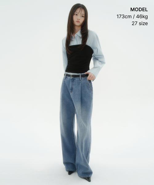 MUSINSA STANDARD WOMAN MUSINSA STANDARD WOMAN Women's Deep Tuck Extra Wide Denim Pants [Light Indigo]