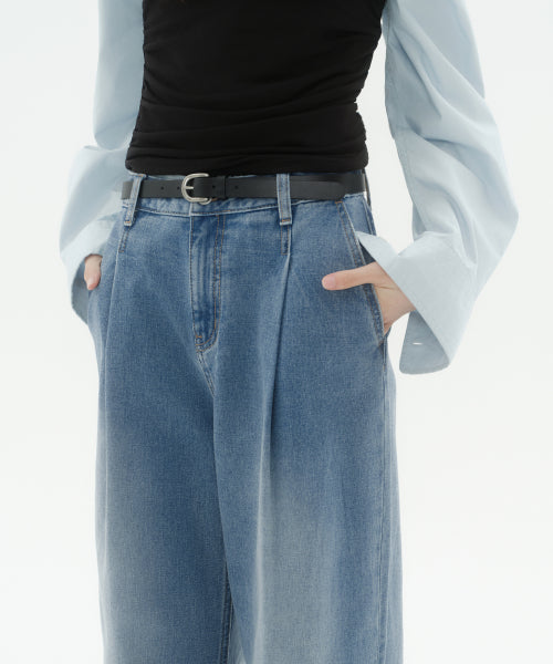 MUSINSA STANDARD WOMAN MUSINSA STANDARD WOMAN Women's Deep Tuck Extra Wide Denim Pants [Light Indigo]