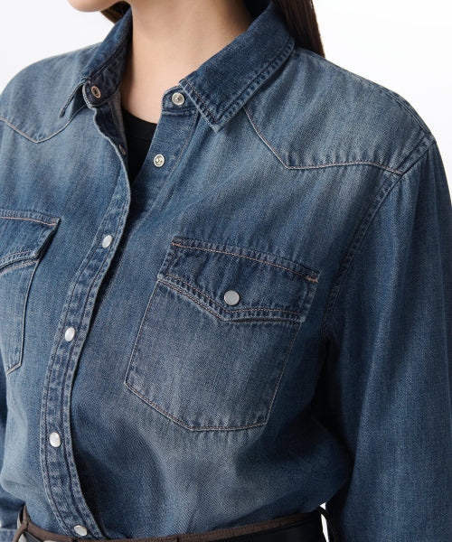MUSINSA STANDARD WOMAN MUSINSA STANDARD WOMAN Women's Denim Western Shirt [Medium Indigo]