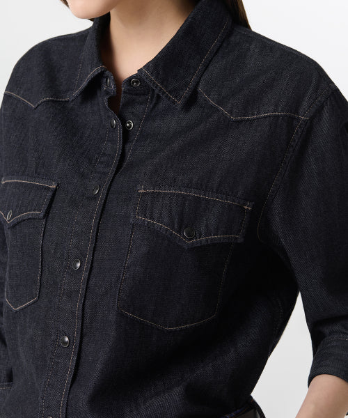 MUSINSA STANDARD WOMAN MUSINSA STANDARD WOMAN Denim Western Shirt Deep Indigo