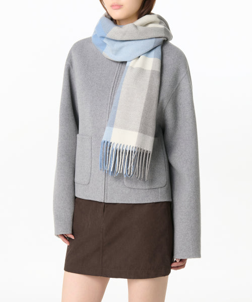 MUSINSA STANDARD WOMAN MUSINSA STANDARD WOMAN Women's Essential Check Muffler [Ivory/Sky Blue]