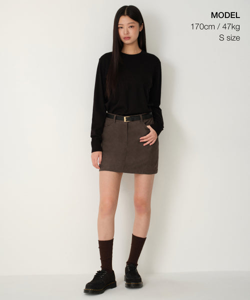 MUSINSA STANDARD WOMAN MUSINSA STANDARD WOMAN Synthetic Suede Mini Skirt (Brown)