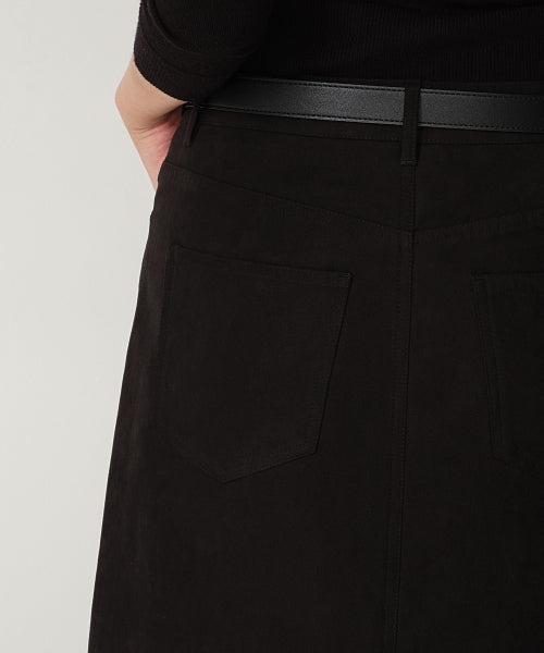 MUSINSA STANDARD WOMAN MUSINSA STANDARD WOMAN Synthetic Suede Maxi Skirt (Black)