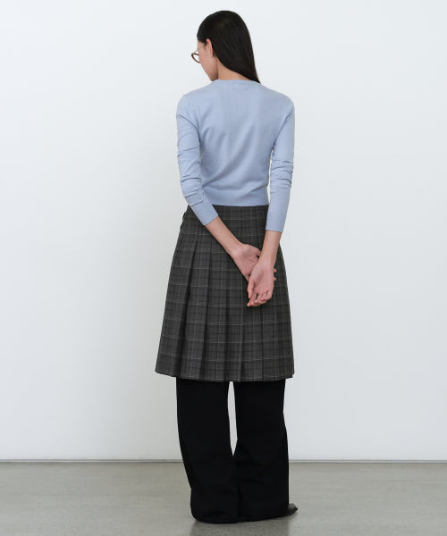 MUSINSA STANDARD WOMAN MUSINSA STANDARD WOMAN Women's Buckle Pleated Check Knee Length Skirt [Gray]